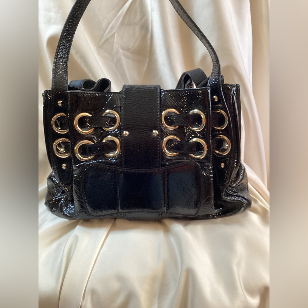 JIMMY CHOO BLACK PATENT LEATHER ROMONA SHOULDER BAG WITH DUST BAG AND COA - Picture 2 of 8